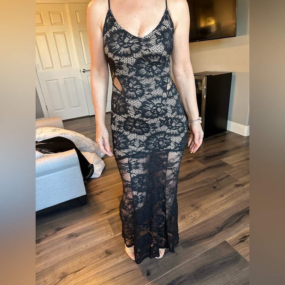Black and beige lace dress